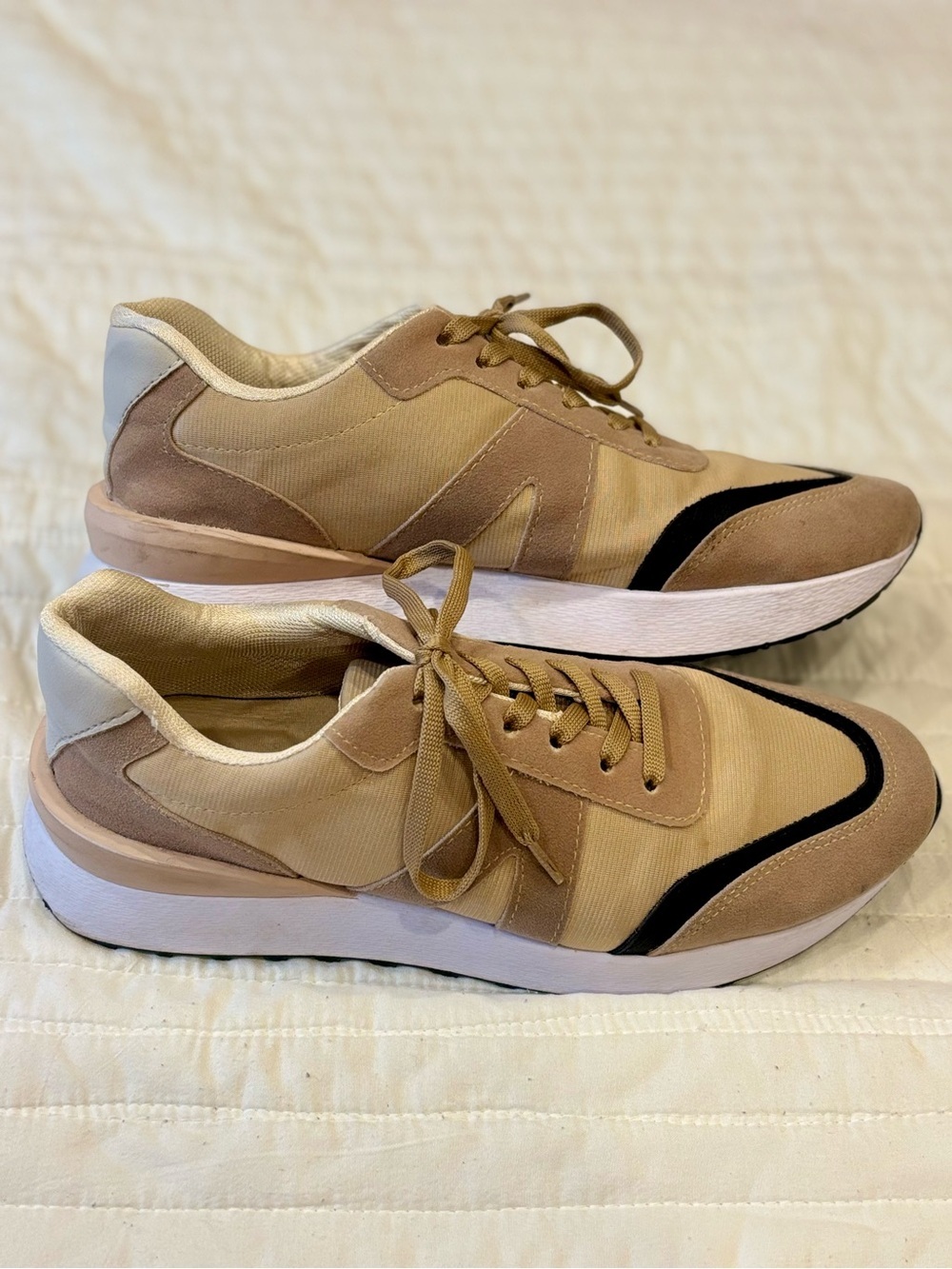 Maker’s Fashion Now Nova 1 Sneakers MKS Platform Shoes Tan Black White Sz 9